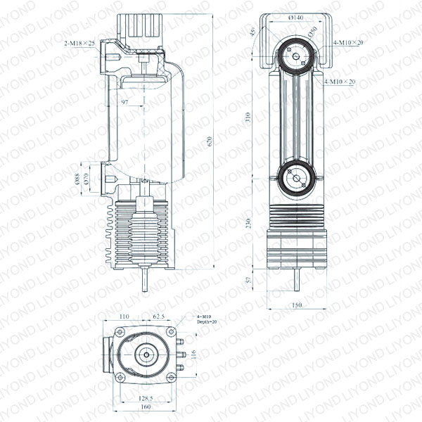 Drawing Embedded cylinder for vacuum circuit breaker 24kV EEP-24/3150-31.5 